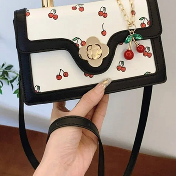 Zenana Cherry Pattern Vegan Leather Shoulder Hand Bag - Picture 5 of 7